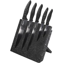 STONELINE® Edelstahl Messerblock magnetisch, 5-teiliges Messer Set mit Block und klappbarem Ständer, Universal Messerblock mit Küchenmesser Set, schwarz