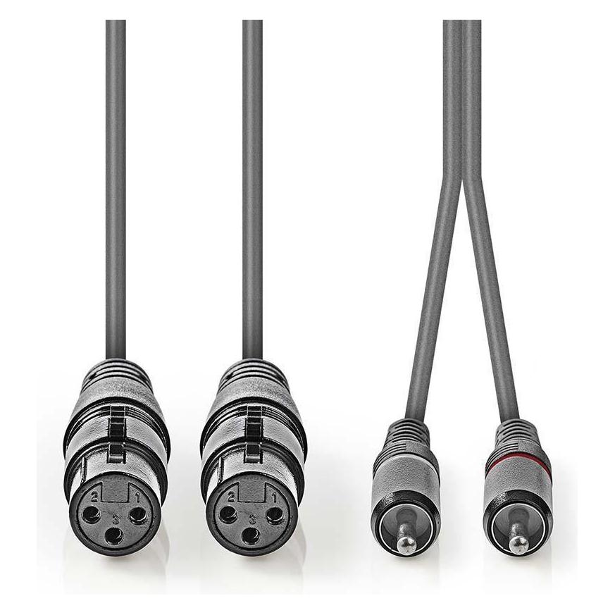 Nedis Audiokabel XLR 2 x XLR d 3 Pin Buchse - 2 x RCA (1.50 m, XLR Kabel) (COTH15230GY15)