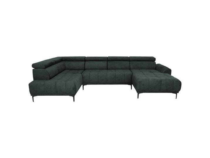 Stylife Wohnlandschaft Cancun, Dunkelgrün, Metall, 4-Sitzer, Ottomane rechts, U-Form, 340x191 cm, Typenauswahl, Stoffauswahl, seitenverkehrt erhältlich, Hocker erhältlich, Wohnzimmer, Sofas & Couches, Wohnlandschaften, Wohnlandschaft U-Form