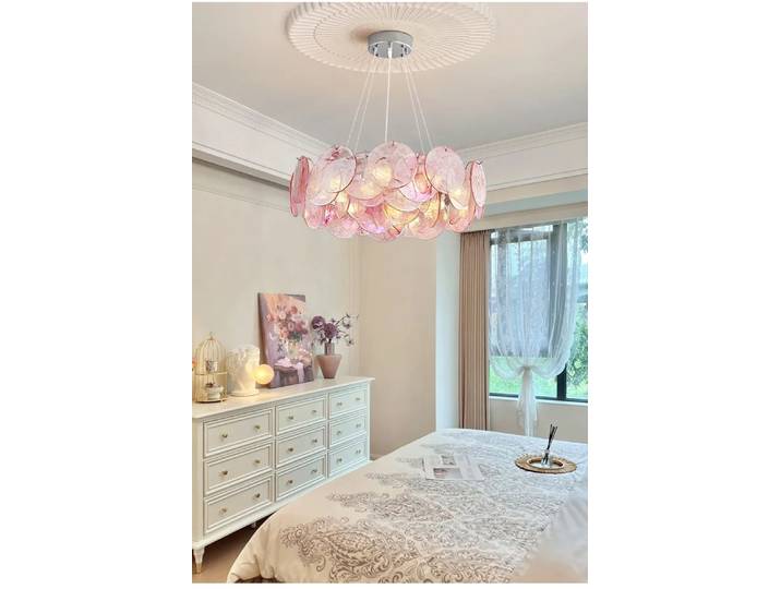 Lampe suspendue en verre rose, salon, salle à manger, chambre à coucher, lampe suspendue luxueuse, lampe suspendue de couleur rétro française