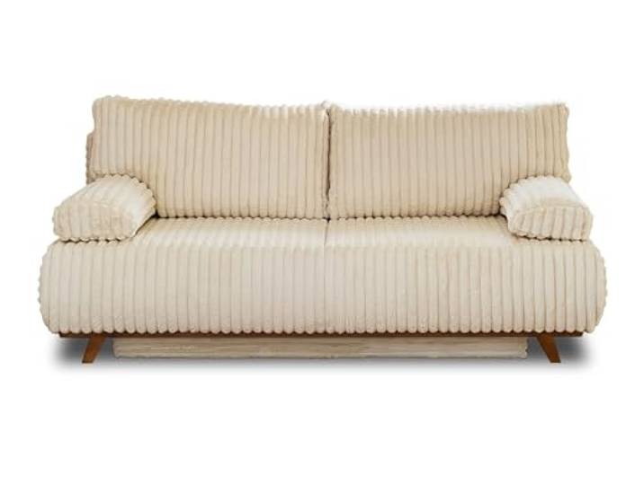 Best Möbel Cristal - 3-Sizter Sofa - Schlaffunktion und Bettkasten - aus geripptem Kunstpelz Beige