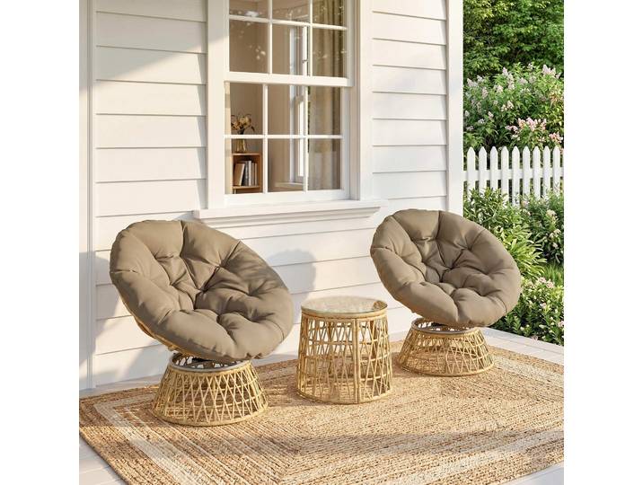 Outsunny Salon Jardin 3Pcs Fauteuils Papasan Table Résine