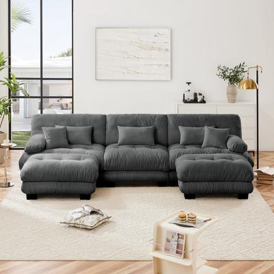 Abrihome Modular U-shaped Deep Seat Sectional Sofa Couch with 2 Ottomans and Pillows