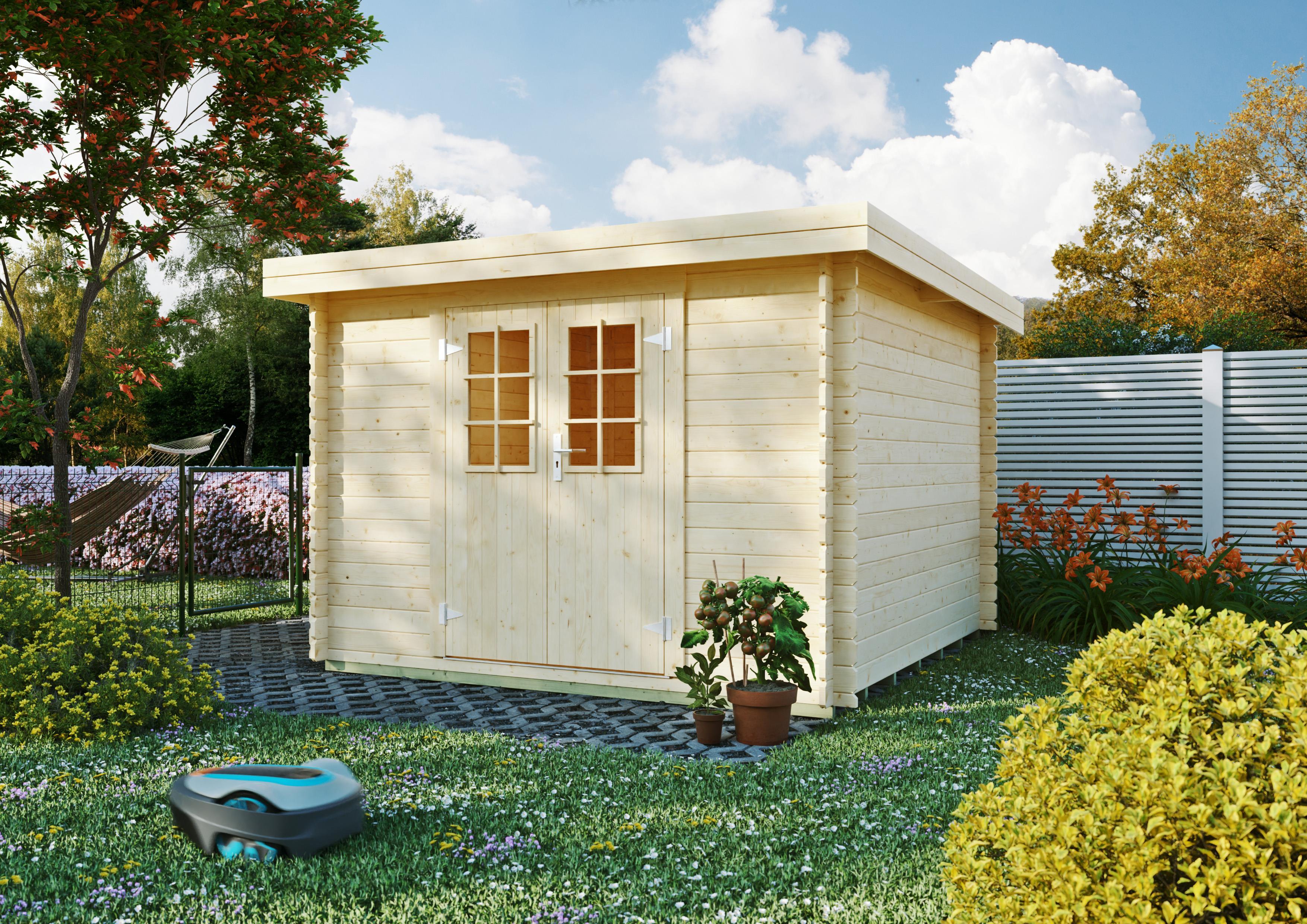 Gartenhaus Durham 2,80x2,80 m Flachdach Doppeltür 28 mm Wandstärke