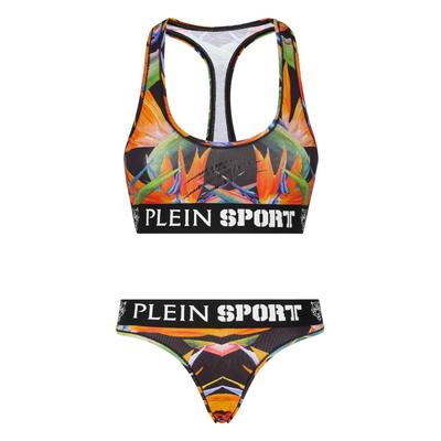 Set: Soft-BH PLEIN SPORT "Lingerie-Set", Damen, Gr. L, N-Gr, schwarz (0221, schwarz, multicolorot), Obermaterial: 95% Baumwolle, 5% Elasthan, BH-Sets