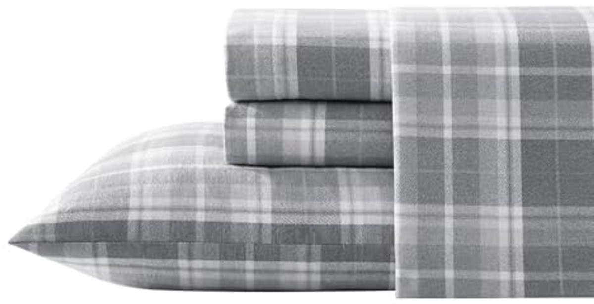 Katoenen flanellen beddengoedset Mulholland Plaid Grey voor volwassenen
