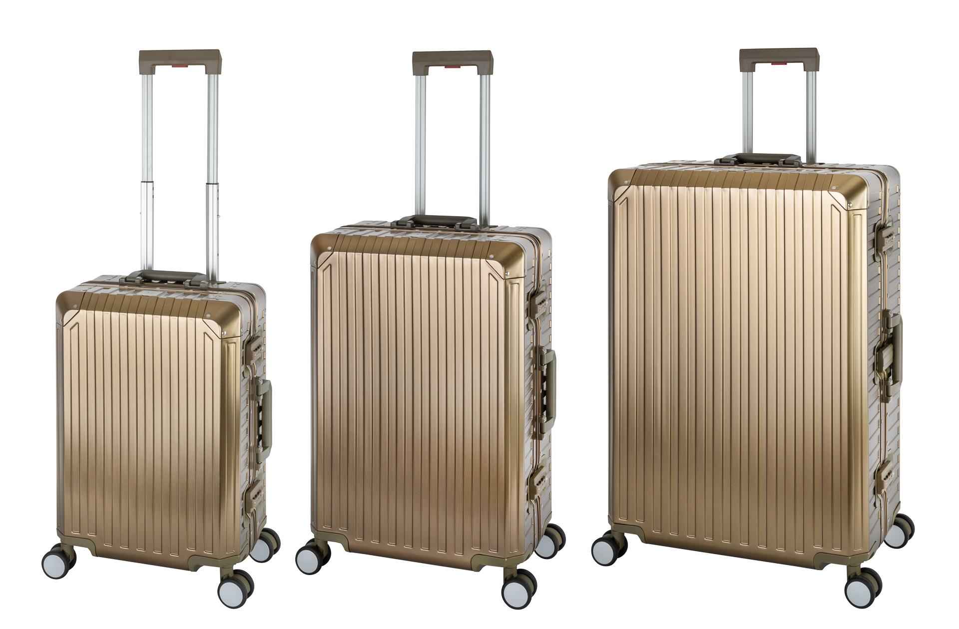 Aluminium Reisekoffer Gepäck-Set, Travelhouse Tokyo, Trolley mit 4 Rollen, Aluminium Hartschale - Reisekoffer S+M+XL - Champagner