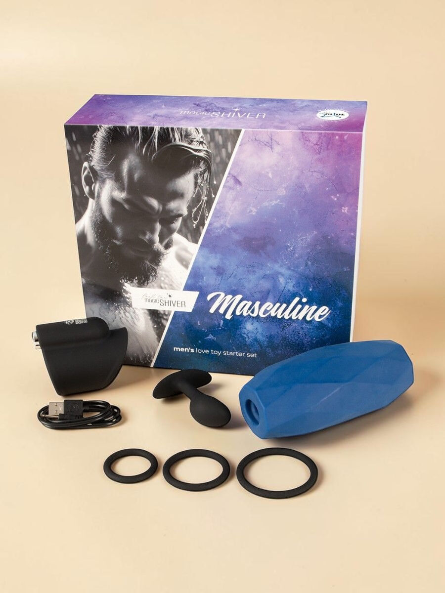 Magic Shiver Set de sextoys masculins avec masturbateurs, plug anal et anneaux en silicone