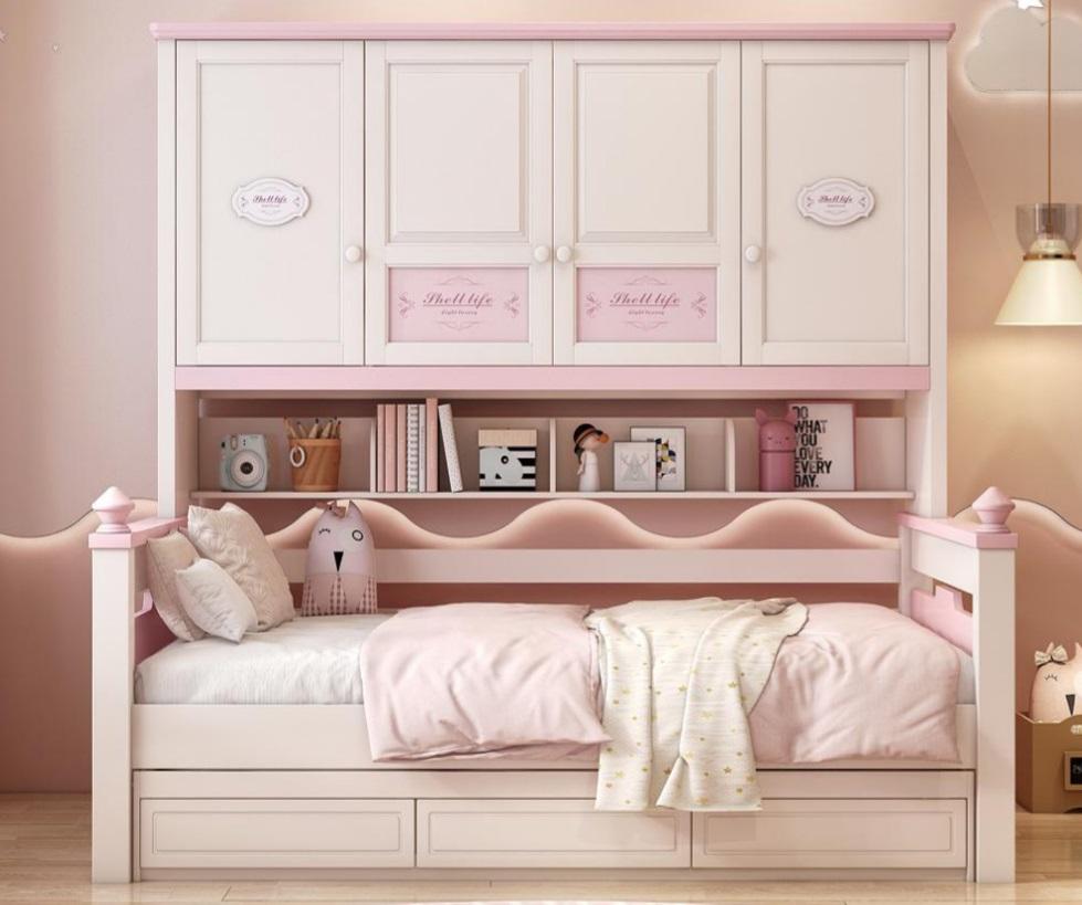 Kinderbett mit Stauraum Bett Design Komfortbett mit Hängeschränken Einzelbett