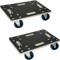 TRANSPORTROLLER 2er Set mit 4 Rollen 35x50 cm Traglast 800kg Siebdruck Holzplatte Schwarz