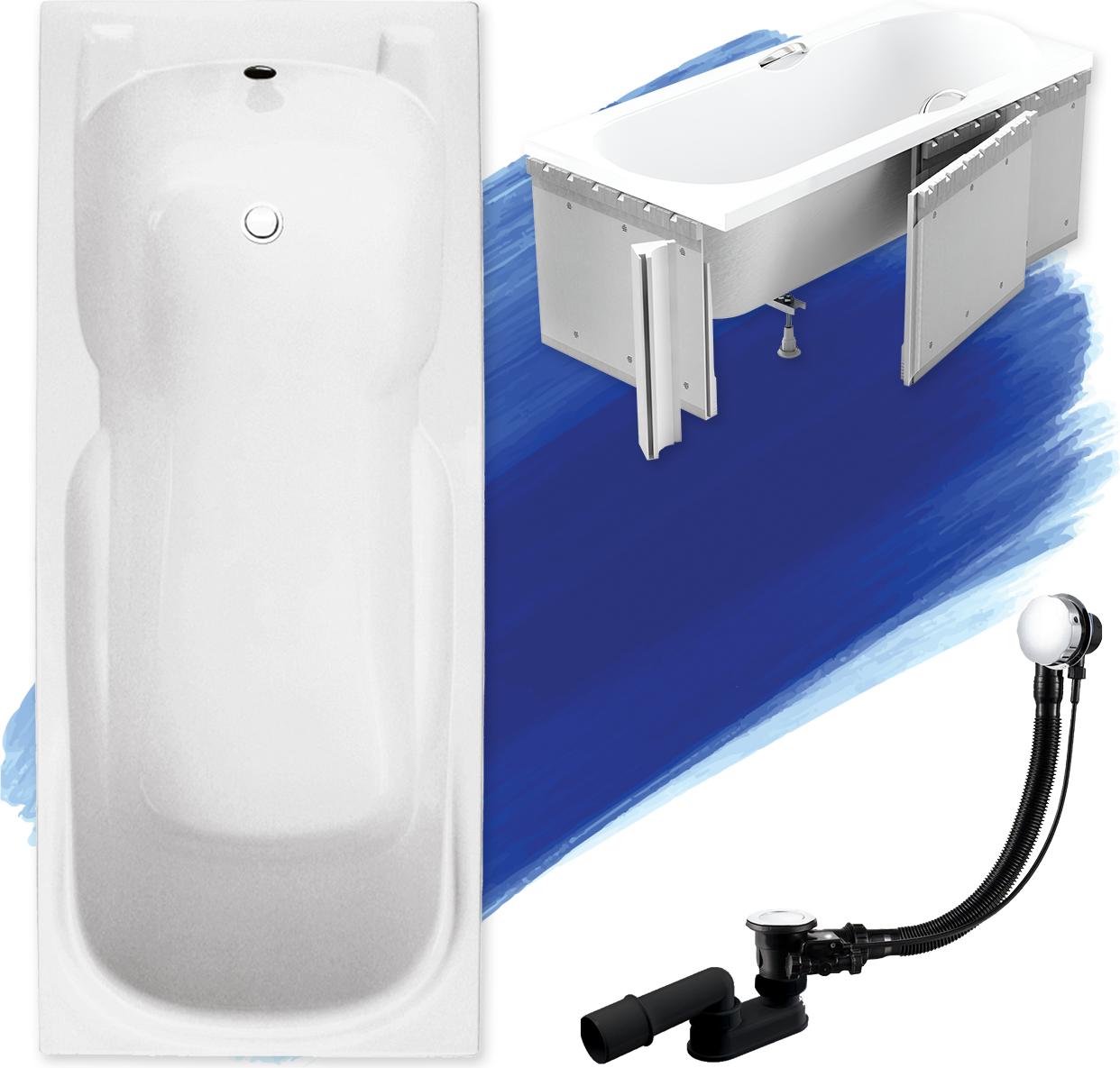 BADLAND Badewanne Rechteck Majka 170x70 mit Ablaufgarnitur, Füßen und Styroporverkleidung GRATIS