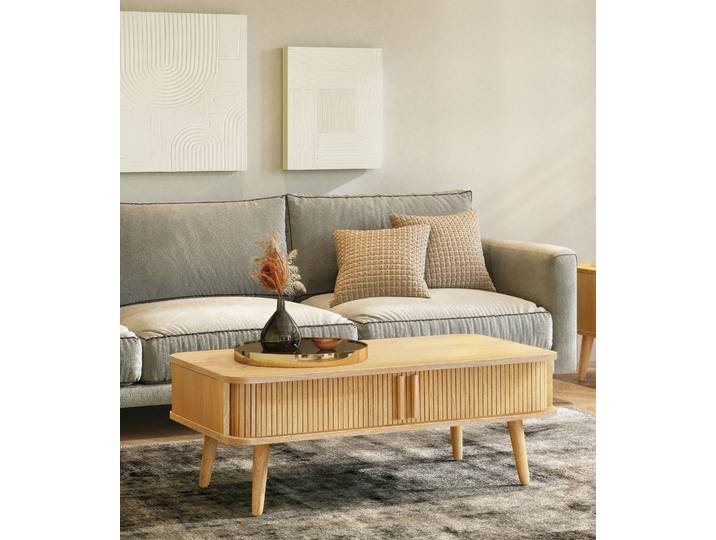 Couchtisch WOODMAN Rove , beige (natur, natur, natur), B:107,5cm H:41cm T:58cm, Tische, Couchtisch, besonderes Design, teilmassiv, Breite 107 cm, FSC-zertifiziert