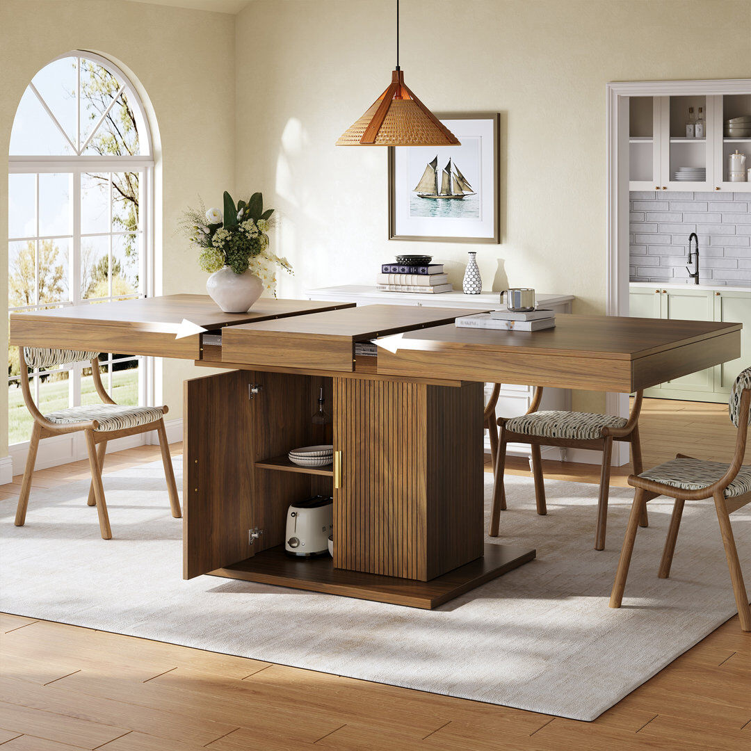 Abrihome Extendable Dining Table with Integrated Storage Walnut