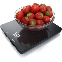 Arendo Küchenwaage mit schwarzer Hochglanz Glasoberfläche 19 x 16,5cm - LED Display - 4mm Glas