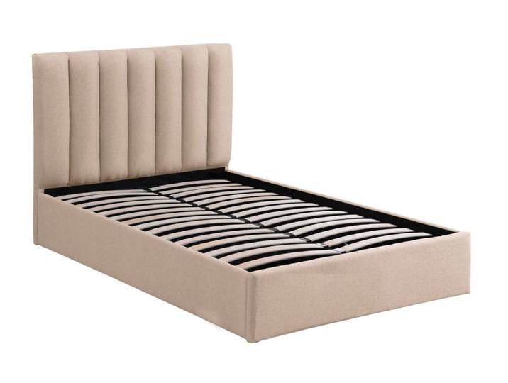 Lit coffre + sommier tissu beige 140cm