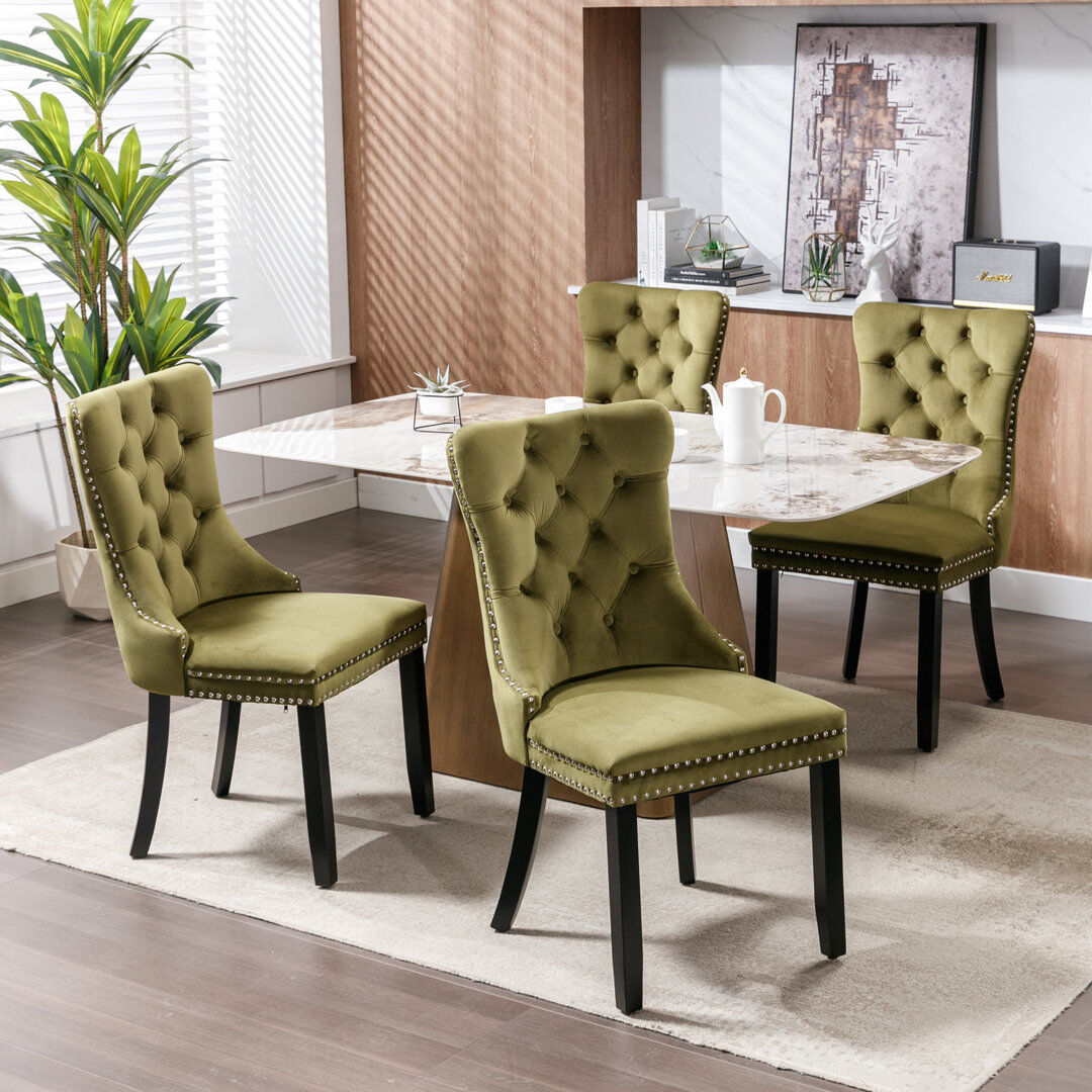 Mercer41 Delafield Lux Kitchen Dining Chairs Olive Green/Wood 95cm H X 50cm W X 62cm D
