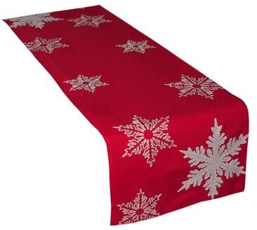 Manor Luxe Glisten Embroidered Christmas Table Runner, 16 by 90-Inch, Red