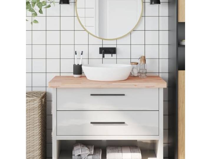 KPOTUERTU Waschtischplatte 100x50x4 cm Massivholz Buche Arbeitsplatte Massivholz Buche, abgerundete Ecken, glatte Oberfläche, Unikat, feuchtes Tuch