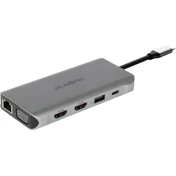 Plusonic usb-c docking adapter/hub 8in1 with hdmi/vga/lan/usb (USB-C, 8 Ports), Dockingstation + USB Hub, Schwarz