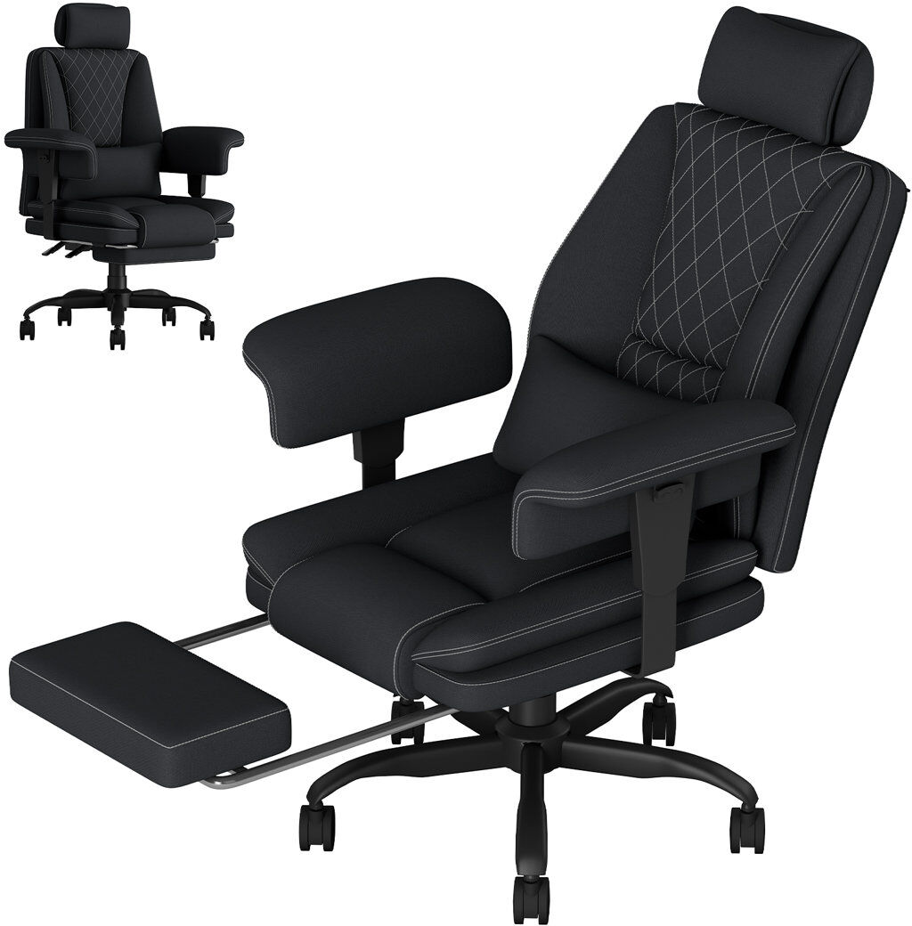 Brayden Studio Heavy Duty Office Chair 200KG, Big and Tall Desk Chair, Executive Ergonomic Office Chair with Footrest & Lumbar Support, High Back Computer Gaming Cha Black 130cm H X 67cm W X 67cm D