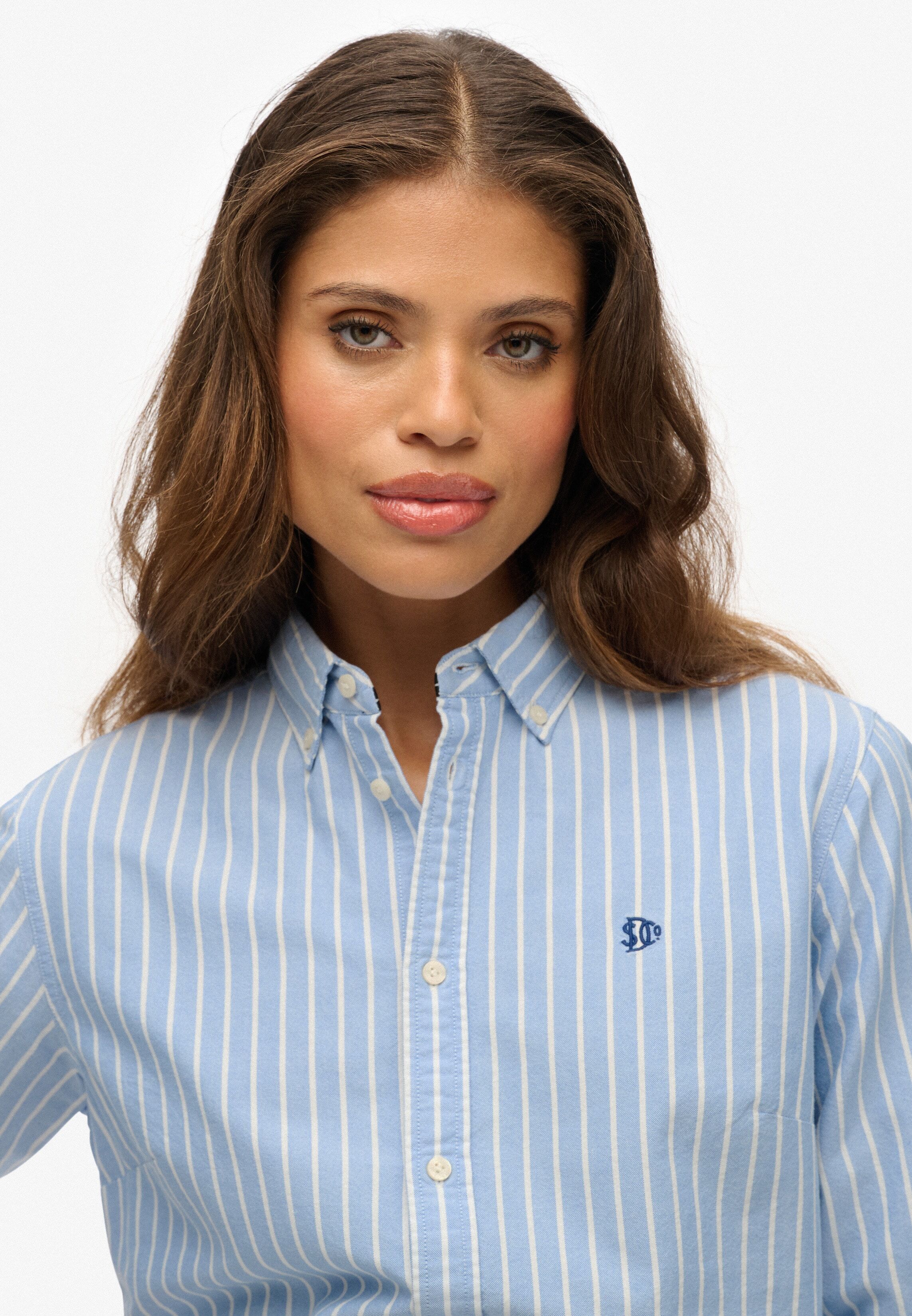 Hemdbluse SUPERDRY "SLIM OXFORD BD L/S SHIRT", Damen, Gr. M, blau (broker blau stripe), Web, Obermaterial: 100% Baumwolle, gestreift, slim fit normal, Manschette, Blusen Hemdbluse, Baumwolle, slim fit broker blau stripe M