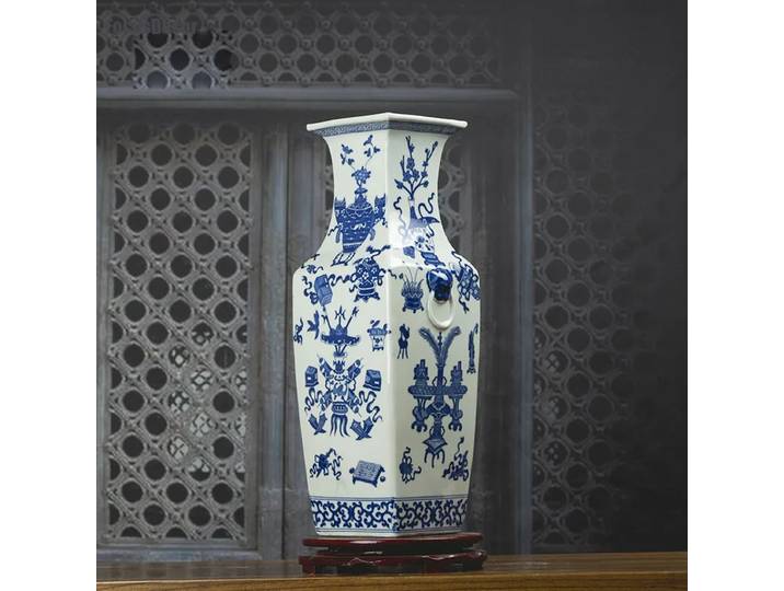 JINGDEZHEN-Vase en céramique antique, vase de table bleu et blanc, décoration artistique de salon moderne du milieu du siècle, vases chinois à fleurs