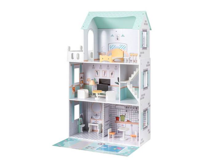 COSTWAY Puppenhaus, Mit 17-teiliger Möbelausstattung & Erzählspielzeug