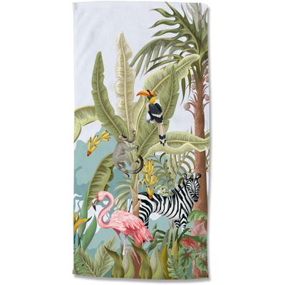 Strandtuch GOOD MORNING "Jungle party", bunt (multi), B:75cm L:150cm, Microfaser, Obermaterial: 100% Polyester, Handtücher, Mikrofaser, 75x150, Schnelltrocknend, Sommer, Strand, Kind, dschungel