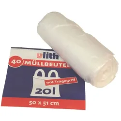 WBV Müllbeutel mit Tragegriff 20 Liter, 7,5 my, HDPE, transparent (1 Rolle = 40 ...