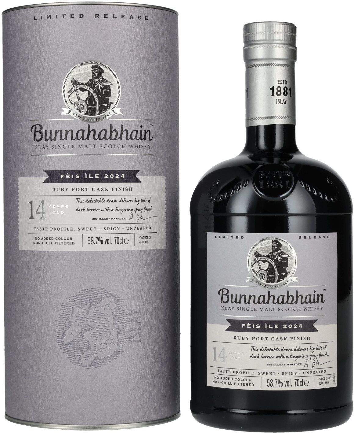 Bunnahabhain 14 Years Old RUBY PORT CASK Matured Limited Release Fèis Ìle 2024 58,7% Vol. 0,7l in Geschenkbox