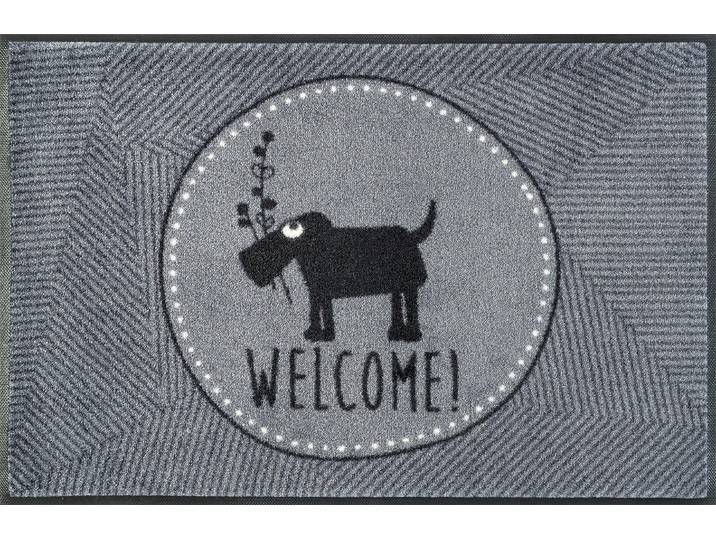 Fussmatte Herr Just, Welcome Gr. 15, grau, B:50cm H:9mm L:75cm, Kunstfaser, WASH+DRY BY KLEEN-TEX, Teppiche, Fussmatte, Schmutzfangmatte, Motiv Hund, mit Spruch, rutschhemmend