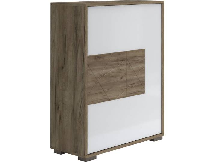 Schuhschrank GOODPRODUCT Stela , weiss (weiß hochglanz, nussbaumfarben), B:62,4cm H:94,1cm T:35,7cm, Schränke, Schuhschrank, mit Push-to-open-Funktion und weiss UV-lackierte Front
