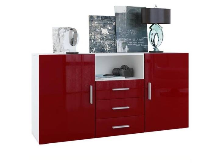 Vladon Buffet Commode Skadu en Blanc mat - Bordeaux haute brillance