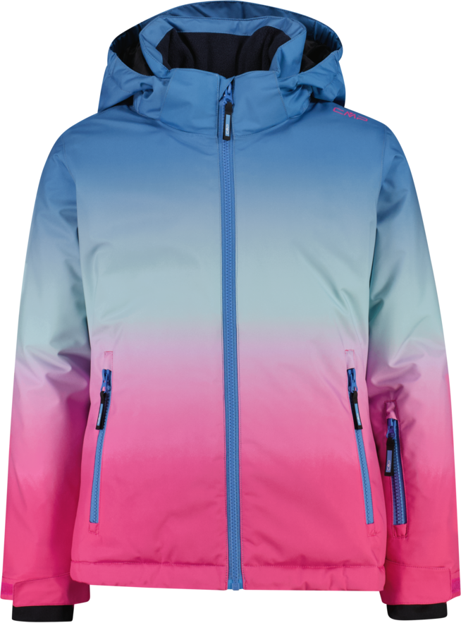 Schneejacke CMP "KID G JACKET SNAPS HOOD", Kinder, Gr. 152, bunt (niagara), Obermaterial: 100% Polyester. Futter: 100% Polyester. Wattierung: 100% Polyester, Jacken Schneejacke, winddicht, wasserdicht, getapte Nähte niagara 152
