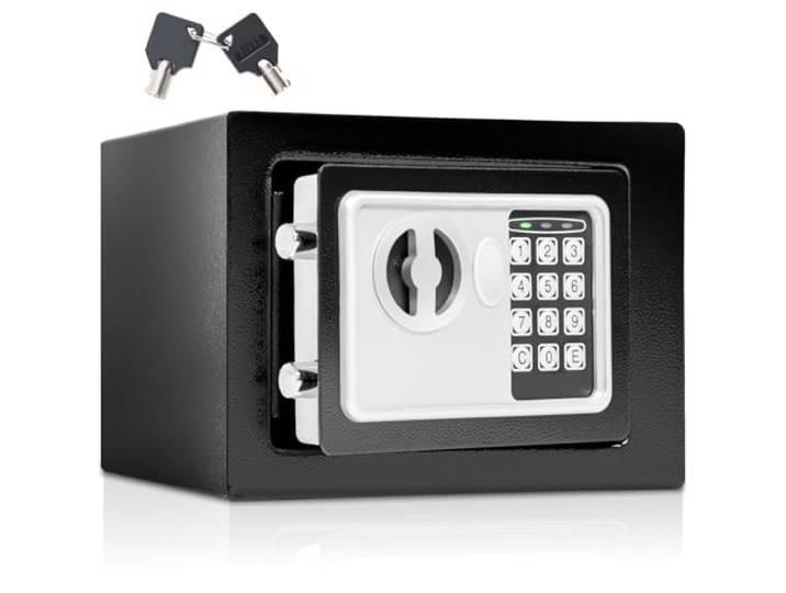 tectake® Coffre fort à serrure electronique\, 17 x 23 x 17 cm\, Coffre fort discret encastrable\, Bijoux Documents\, Passeport\, Bureau\, Chambre\, Affichage LED\, Signal sonore\, Clés de secours