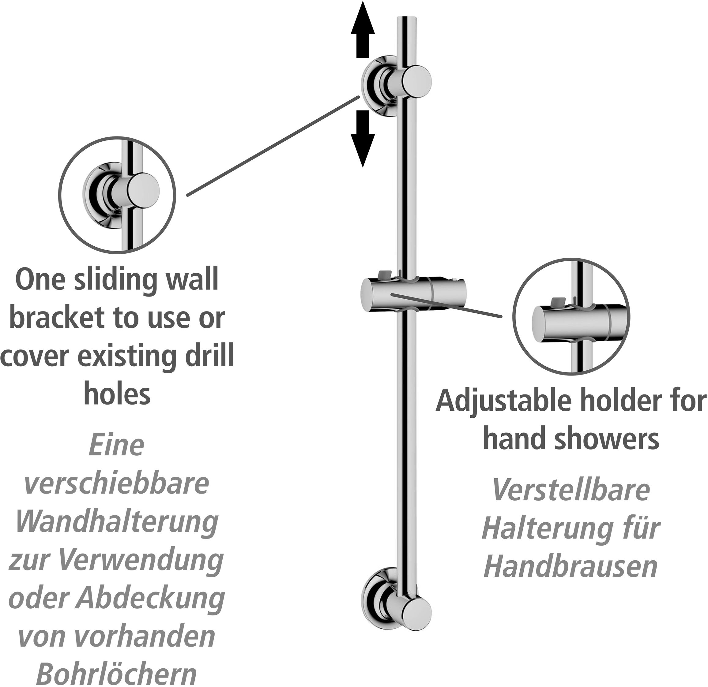 Duschstange WENKO, silber (silberfarben), T:70cm, Duschkopfhalterungen, Duschstange, Chrom