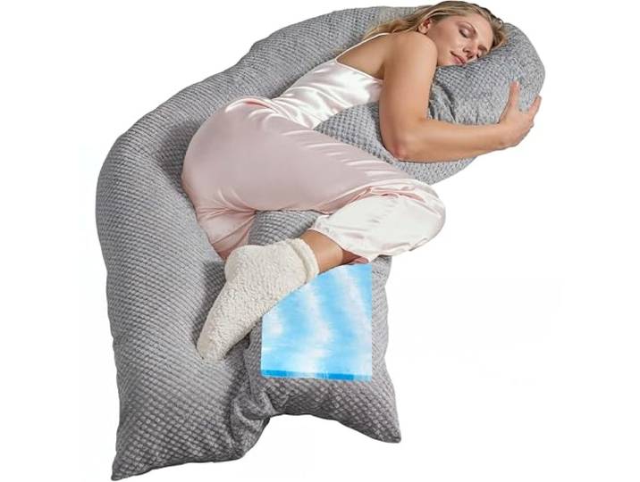 Traumreiter Seitenschläferkissen Visco Wendekissen Memory Foam [orthopädisch] + Watte Seite Schwangerschaftskissen zum Schlafen, langes Schlafkissen Komfortkissen mit Bezug Silber Deluxe Größe L