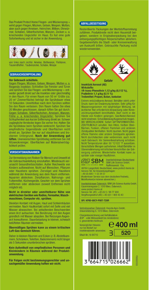 Protect Home Fliegen und Mückenspray 400 ml