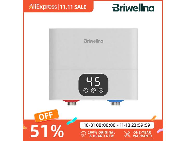 Chauffe-eau électrique sans réservoir Briwellna 220V, chauffe-eau instantané sous évier, chauffe-eau instantané pour la maison
