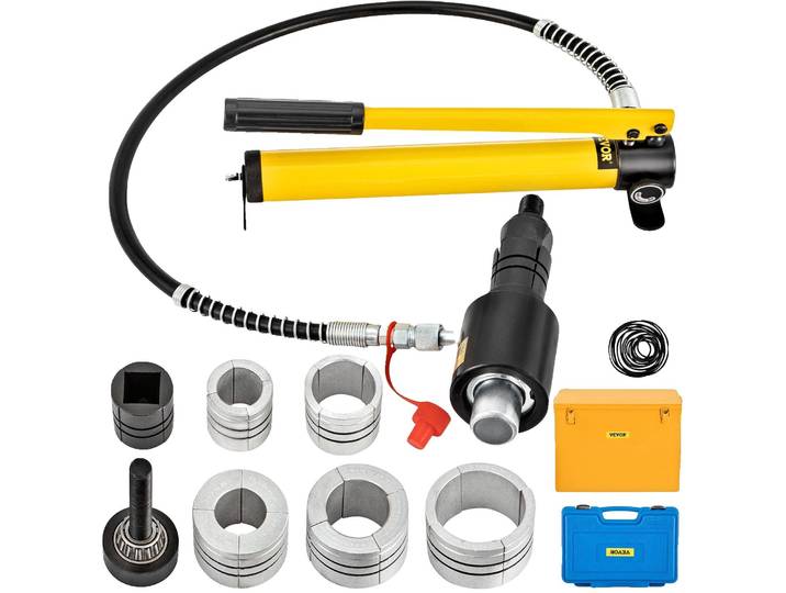 VEVOR Extenseur hydraulique de tuyau d'échappement\, taille 1-5/8\ -4-1/4\ \, 10 T\, extenseur hydraulique manuel de tuyau avec 4 matrices et 2 coffrets de rangement pour les tuyaux en cuivre et en aluminium lors de la réparation automobile
