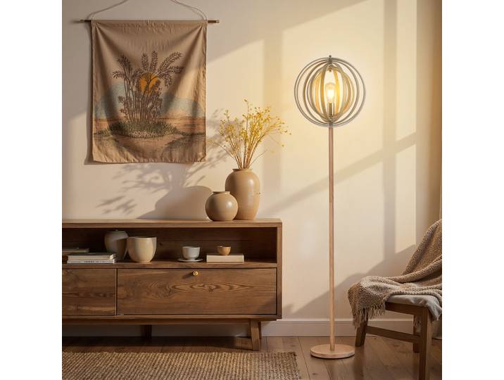 HOMCOM Lampadaire Bois Ø38x160cm 40W Max Abat-Jour Clair