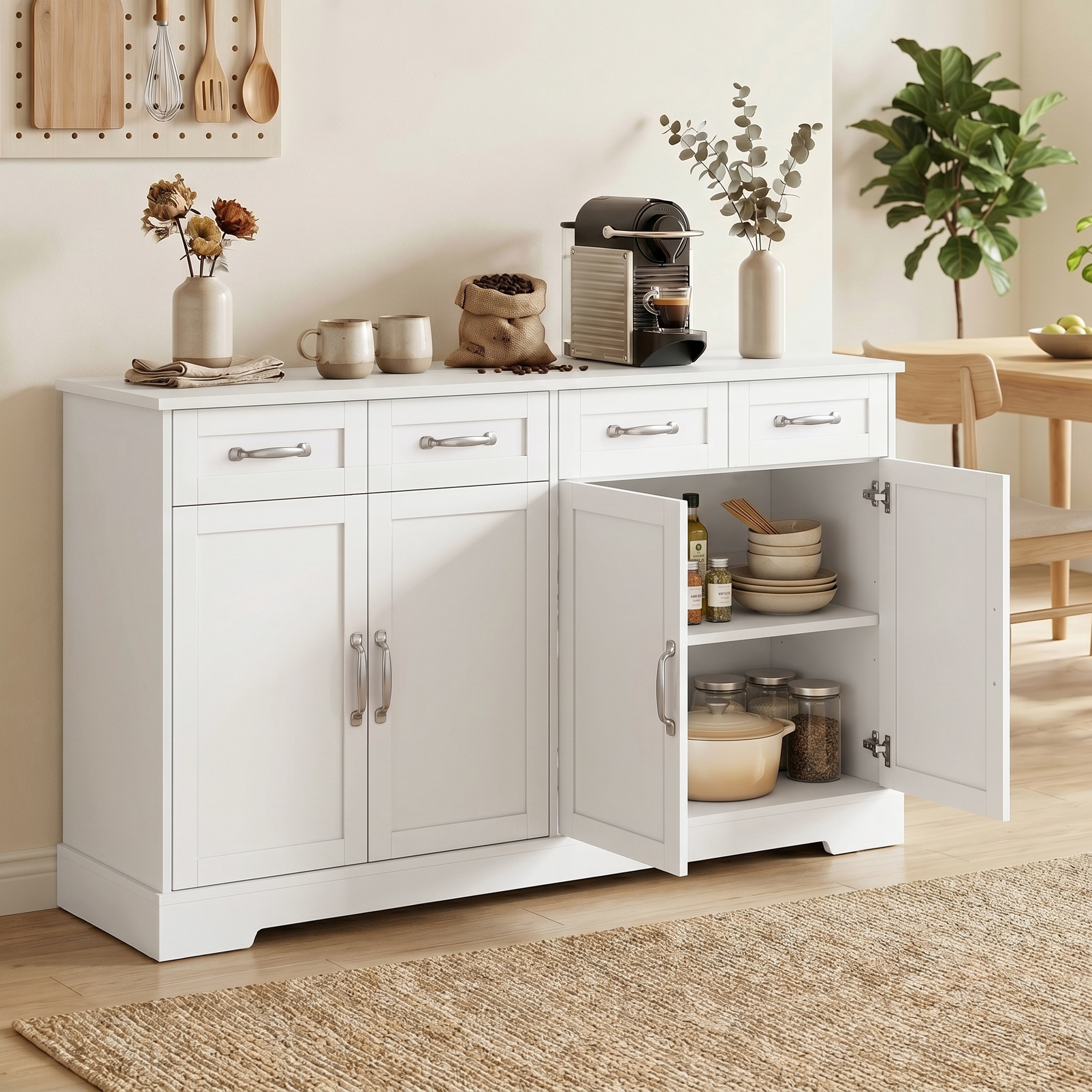 Homcom Credenza Buffet, 140 cm Mobile da Cucina Moderno in Stile Country, Bianco   Aosom Italy