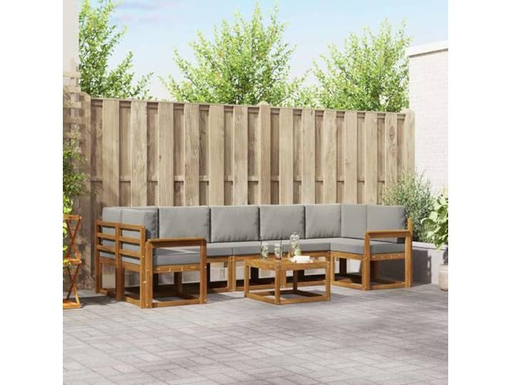 RJPLMFV Sofaset für den Außenbereich, 8-teilig, Hellgrau Massives Akazienholz, modulares Design, Lattenrahmen, für Garten, Terrasse, Pool