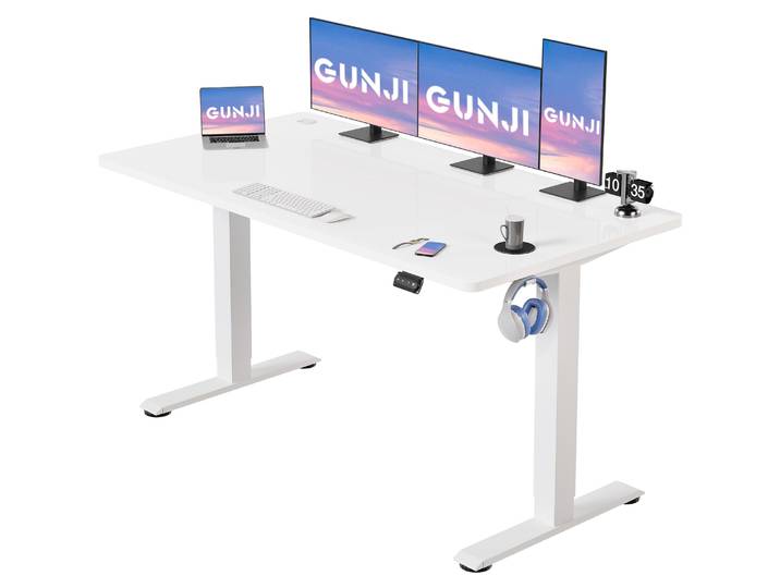 Bureau réglable en hauteur Devoko 140x60 cm, Plateau de travail robuste à réglage électrique
