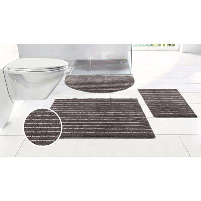 Badematte "Tamsin, Badvorleger, Badezimmer Teppich, Duschvorleger", grau (grau, weiß), H:10mm, Polyester, LEGER HOME BY LENA GERCKE, Badematten, Badematte, Streifen, modern
