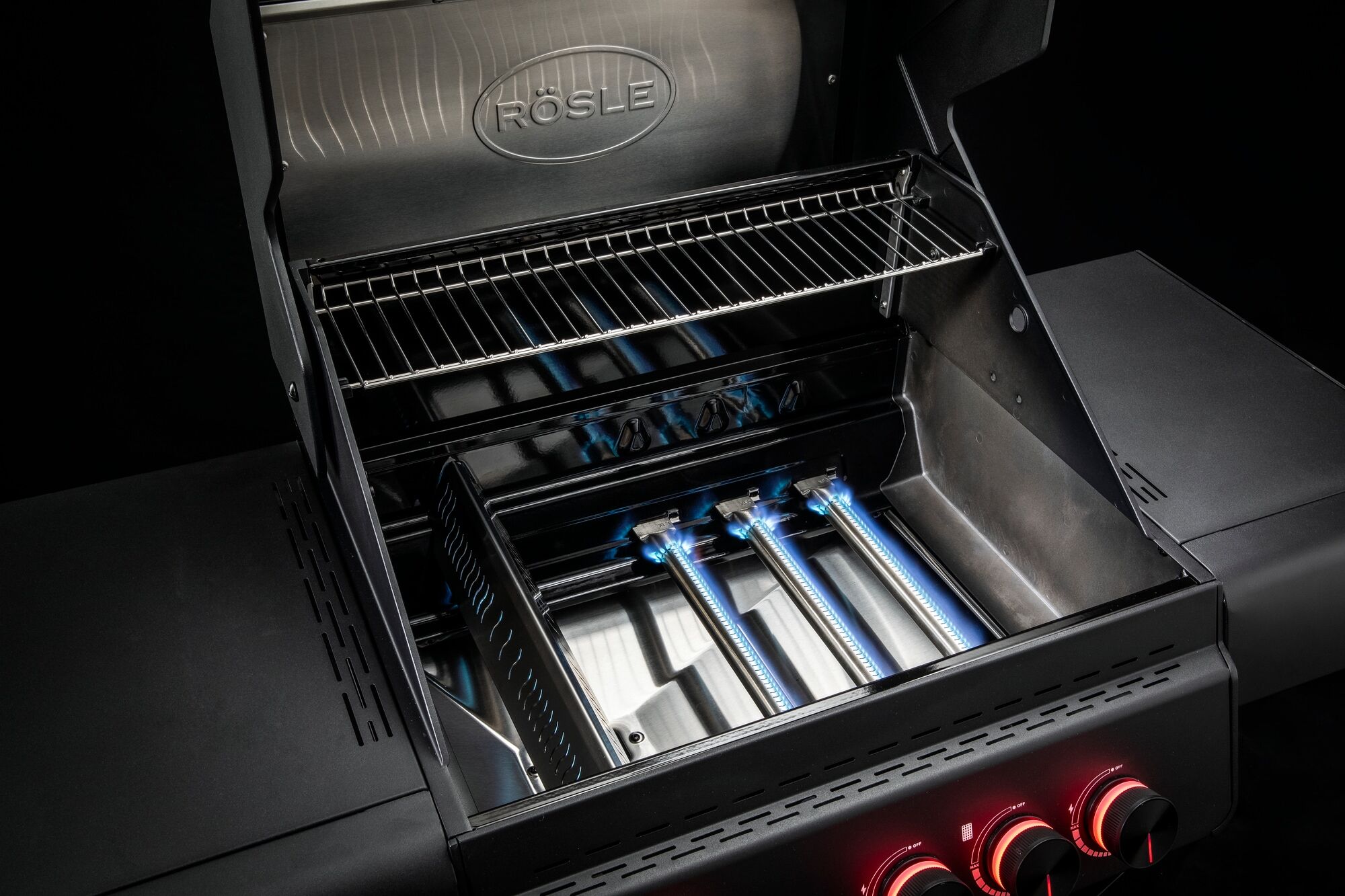 Gasgrill RÖSLE "ALLFLAME Peer 3", schwarz, B:127cm T:61,8cm, Grills, Gasgrill, 50 mbar