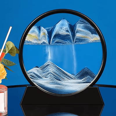 Uplift Curations 3D Moving Sand Art Picture Round Glass Quicksand Flowing Sand Frame For Relaxing Home Office blue