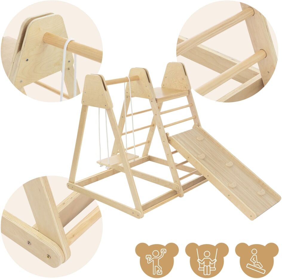 ECD Germany Structure d escalade intérieure avec échelles toboggan et balançoire Marron 121x127x112cm