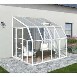 Rion Kunststoff Anlehngewächshaus Sun Room 44 | Weiß | 260x258x266 cm | Fundamentoption - Weiß