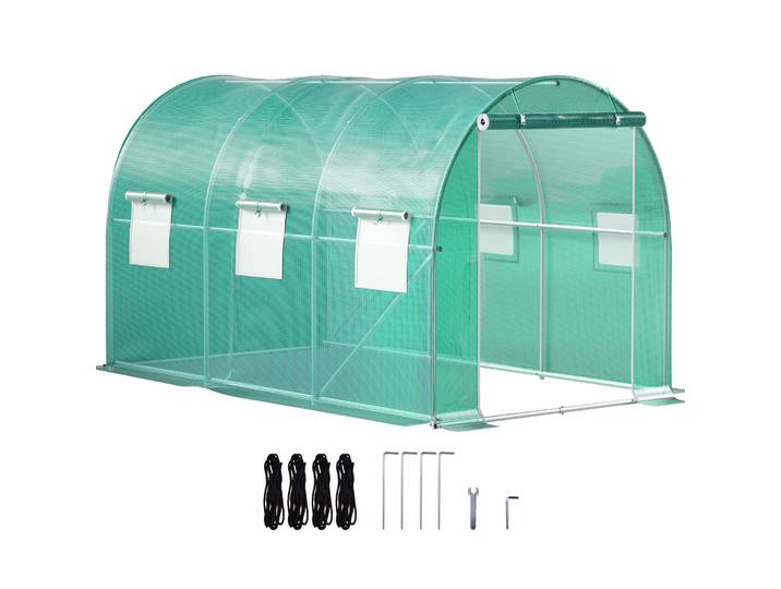 SucceBuy 12x7x7 pieds tunnel de marche serre plante portable maison chaude avec cerceaux en acier galvanisé 1 faisceaux supérieurs 2 pôles diagonales